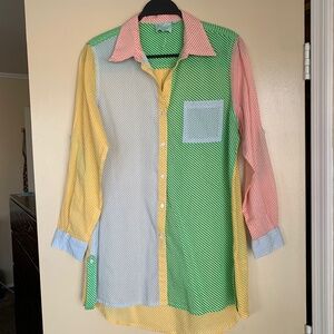 True Destinations Resort Wear Striped Multicolor Tunic Button Up Shirt M Beach